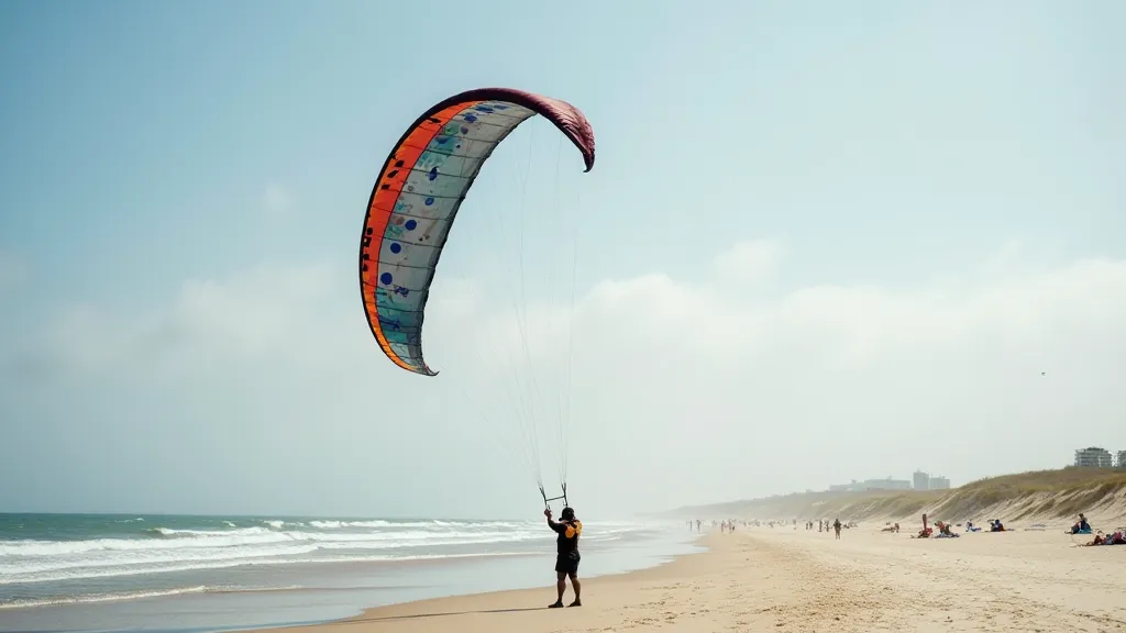 Kite flying on a beach, avoiding crowds