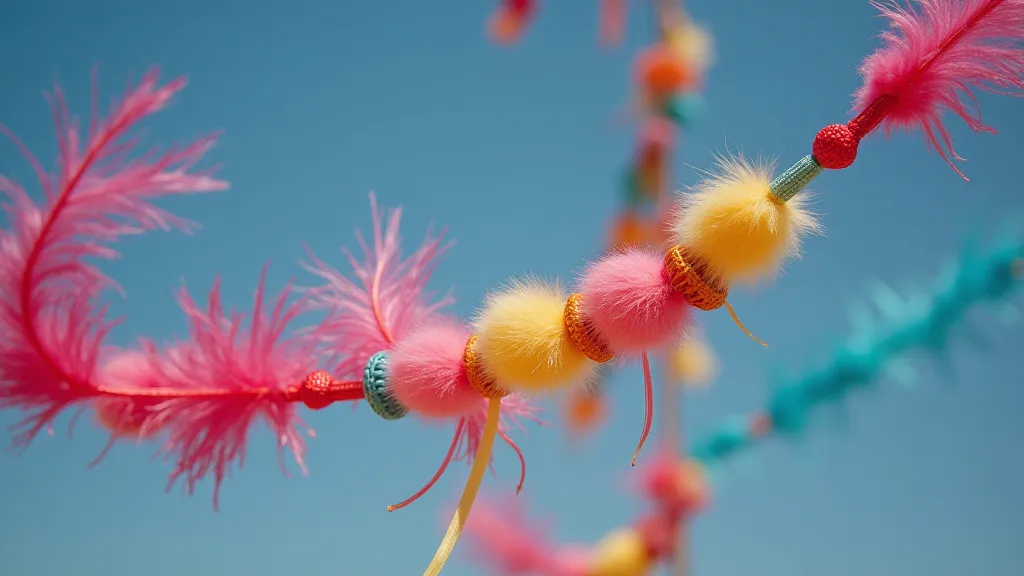 Decorated kite tail with beads and feathers