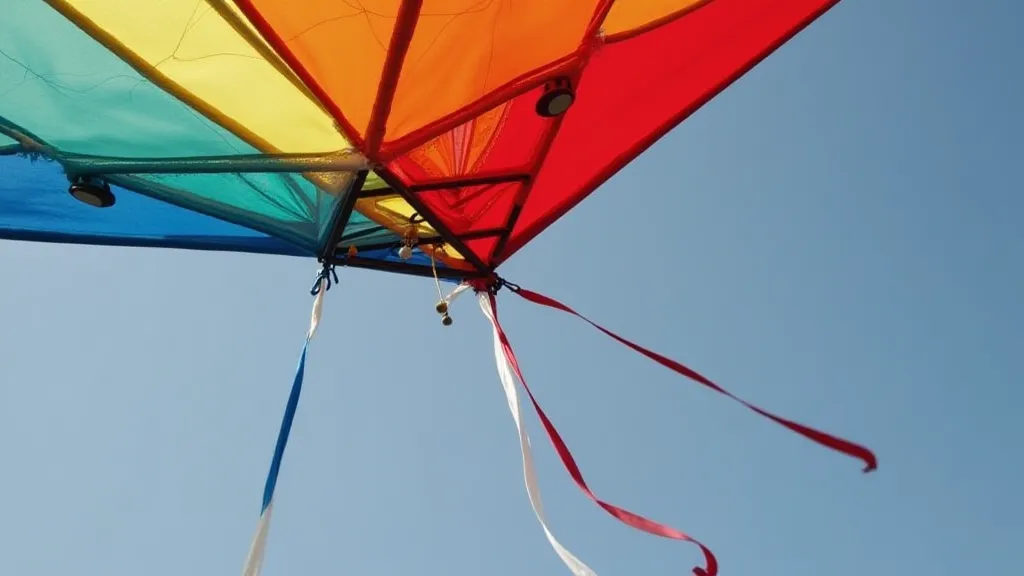 Detailed view of kite bridle lines.