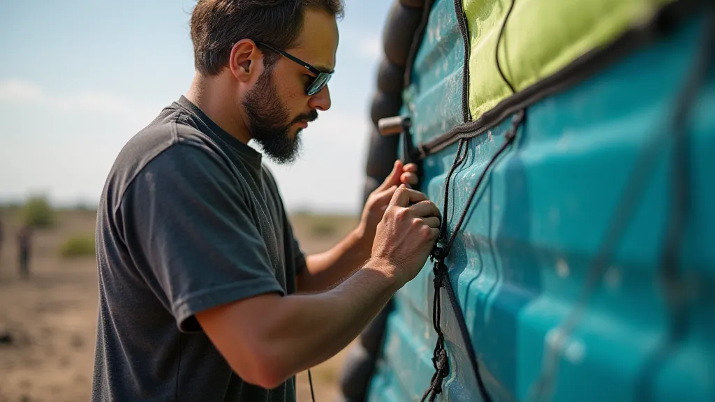 Kite builder adjusting bridle lines
