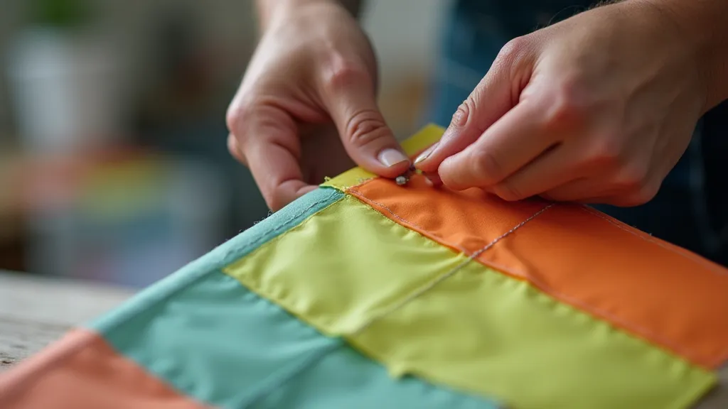Hands attaching fabric to a kite frame