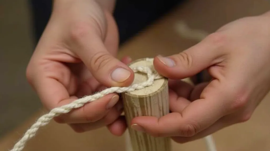 Securing the dowels to form the kite's cross