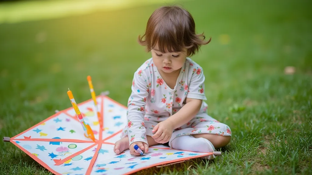 Child decorating a kite