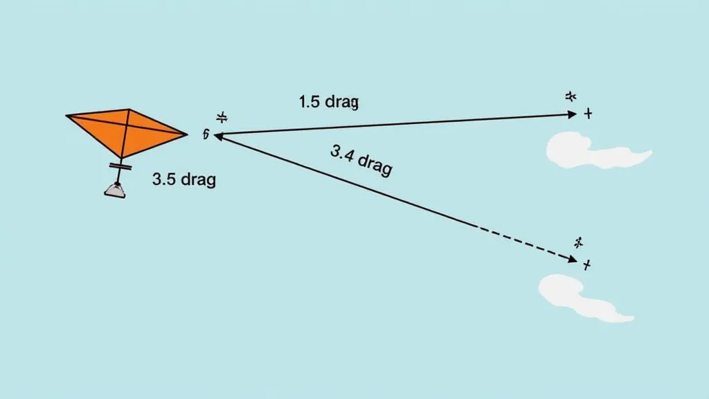 Arrows showing the direction of drag on a flying kite