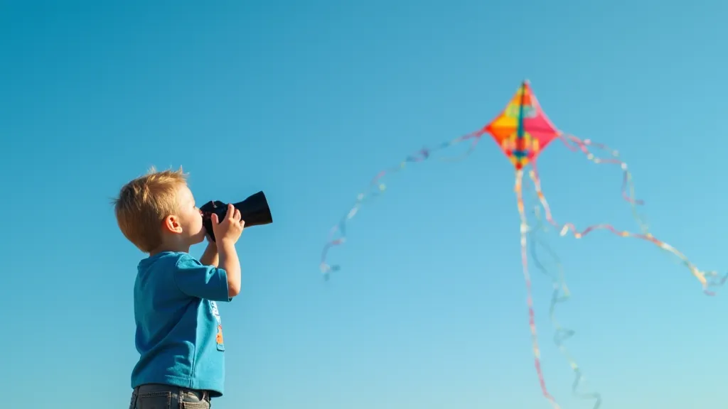Child taking a kite photo